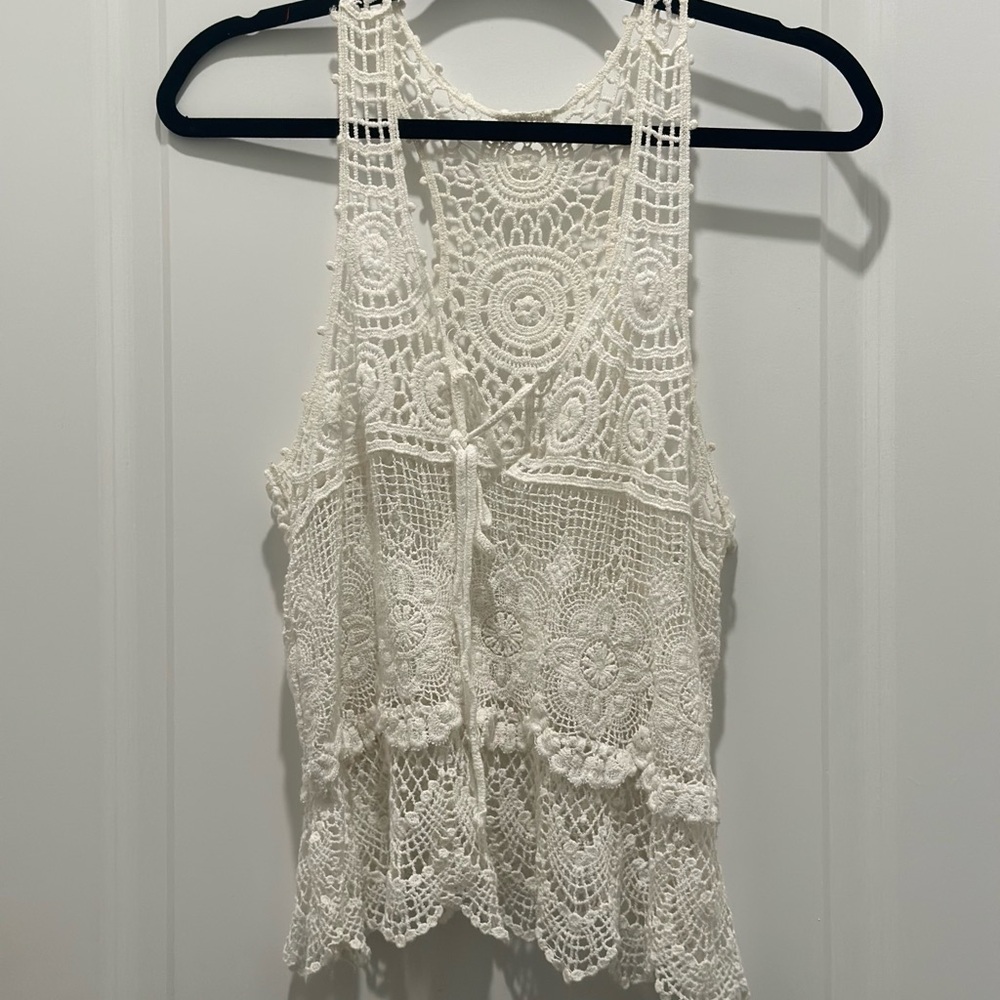 Elegant White Crochet Lace Top